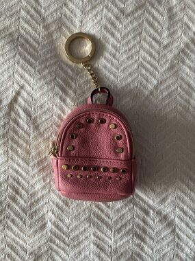 Pink Leather Mini Backpack Keychain with Gold Studs